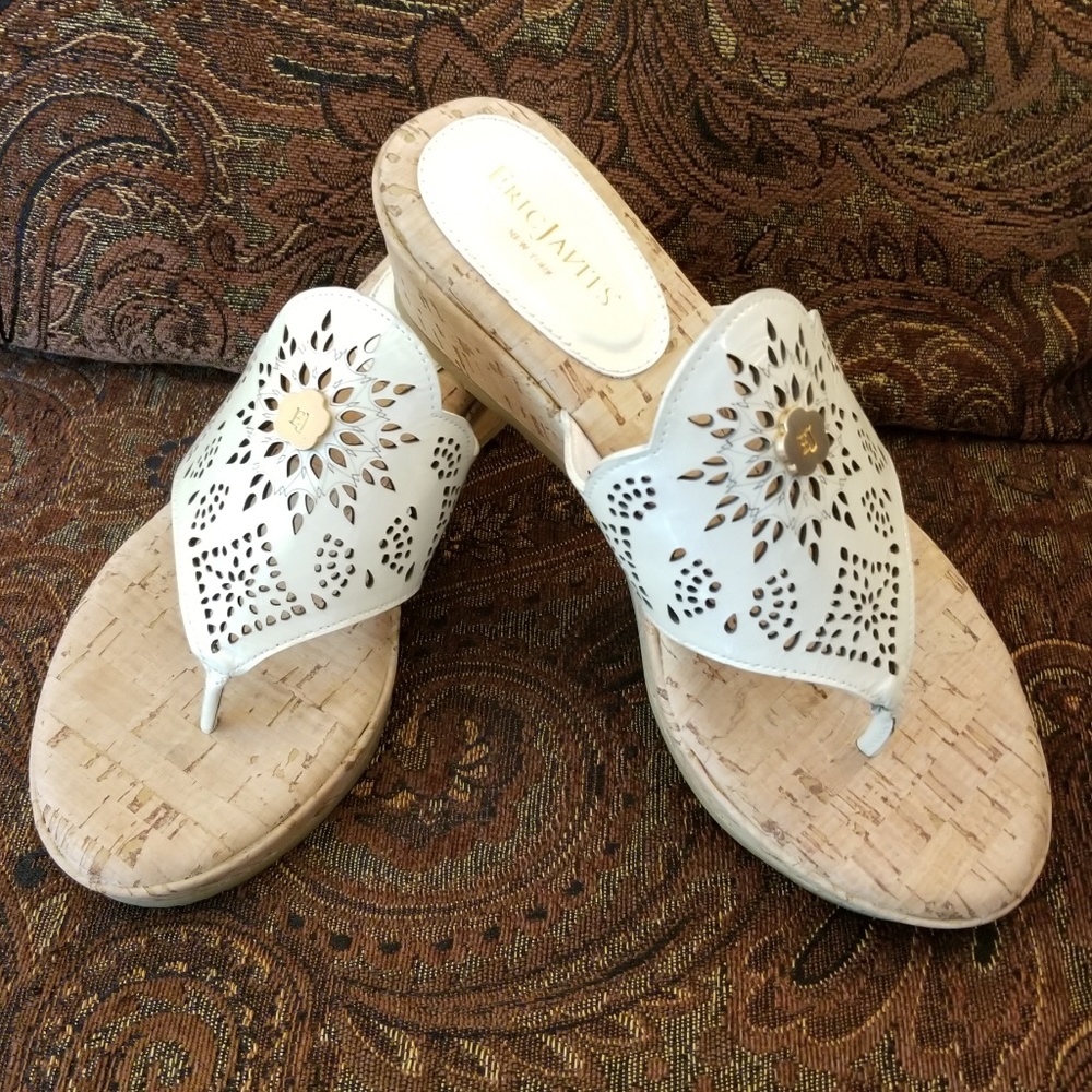 Eric Javits New York Cream Laser Cut Cork Wedge
